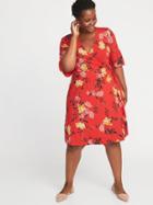 Old Navy Womens Waist-defined Plus-size Wrap-front Dress Large Red Floral Size 1x