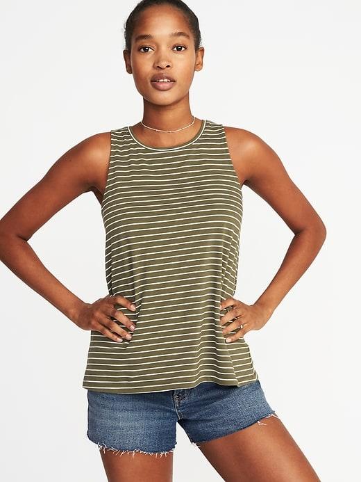 Old Navy Womens Striped Hi-lo Hem Tank For Women Olive Stripe Size Xxl