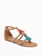 Old Navy T Strap Tassel Sandals For Women - Whiskey