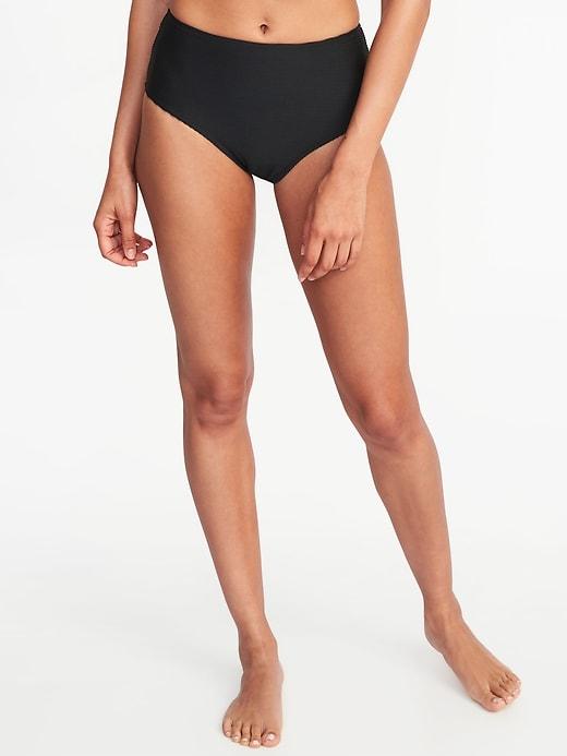 Old Navy Womens Mid-rise Textured-stripe Swim Bottoms For Women Black Size S