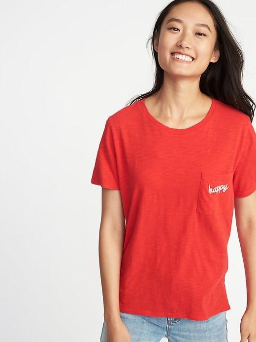 Old Navy Womens Graphic Slub-knit Boyfriend Tee For Women Happy Size Xs