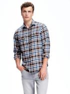 Old Navy Regular Fit Plaid Flannel Pocket Shirt For Men - Orange Plaid