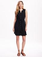 Old Navy Button Down Midi Shirt Dress For Women - Blackjack