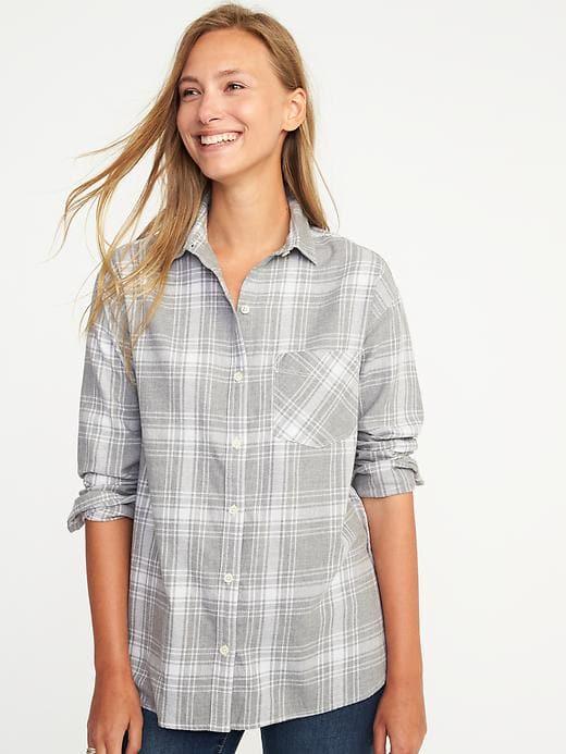 Old Navy Plaid Flannel Boyfriend Shirt For Women - Heather Gray