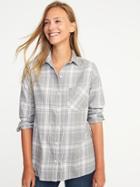 Old Navy Plaid Flannel Boyfriend Shirt For Women - Heather Gray
