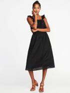 Old Navy Womens Sleeveless Ruffle-trim Linen-blend Trapeze Dress For Women Blackjack Size L