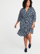 Plus-size Waist-defined Daisy-print Shirt Dress