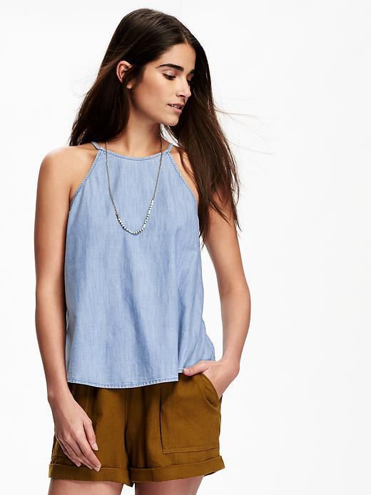 Old Navy Chambray Trapeze Tank For Women - Chambray Blue
