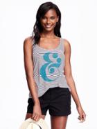 Old Navy Relaxed Printed Tank For Women - Neutral Stripe