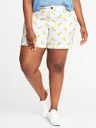 Old Navy Womens Mid-rise Printed Everyday Plus-size Khaki Shorts (7) Lemons Size 20