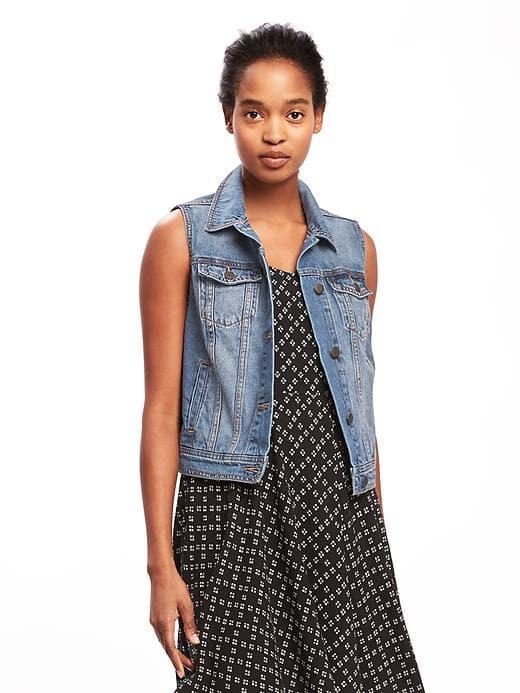 Old Navy Denim Trucker Vest For Women - Medium Wash