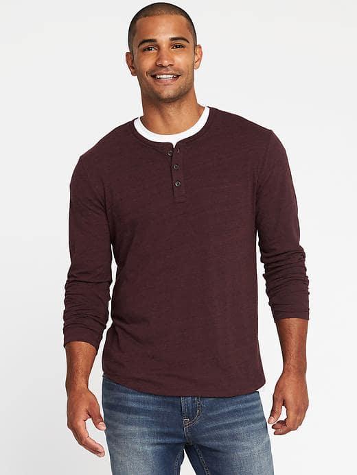 Old Navy Soft Washed Slub Knit Henley For Men - Burgundy Heather
