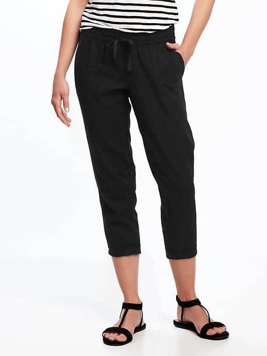 Old Navy Mid Rise Linen Blend Cropped Pants For Women - Black