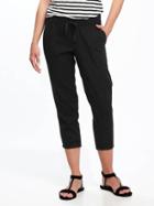 Old Navy Mid Rise Linen Blend Cropped Pants For Women - Black