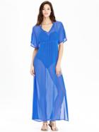 Old Navy Womens Crinkle Chiffon Maxi Swim Cover Ups - Dorie Blue Nylon