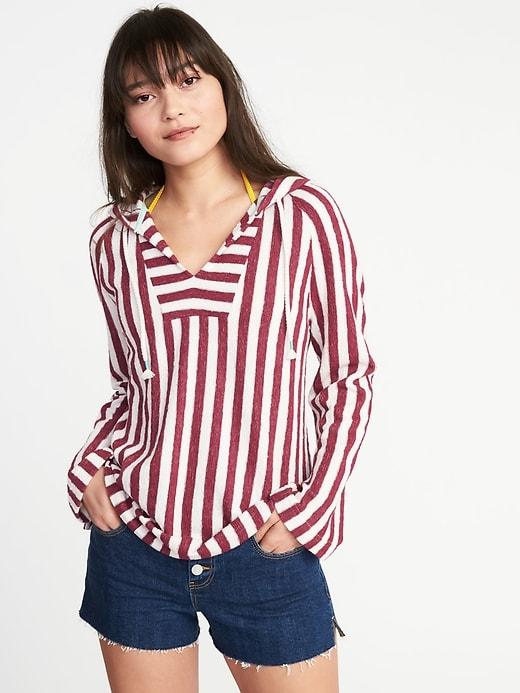 Old Navy Womens Relaxed Cali Fleece Hoodie For Women Raspberry Stripe Size L
