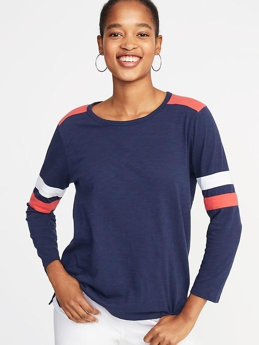 Relaxed Football-style Slub-knit Tee For Women