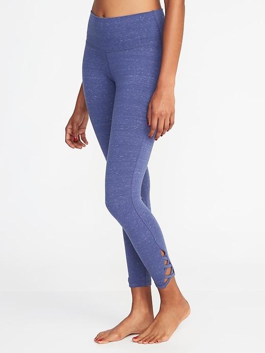 Old Navy Womens High-rise 7/8-length Lattice-hem Yoga Leggings For Women Blue Size Xxl