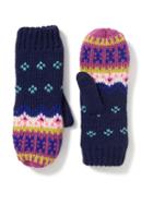 Old Navy Sweater Knit Mittens For Women - Blue Fair Isle