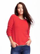 Old Navy Relaxed Textured Crew Neck Pullover For Women - Red Aloud