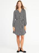 Old Navy Womens Striped Sateen Tie-belt Shirt Dress For Women O.n. New Black Stripe Size Xs