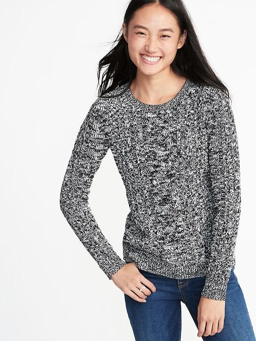 Old Navy Womens Cable-knit Crew-neck Sweater For Women Black Marl Size Xs