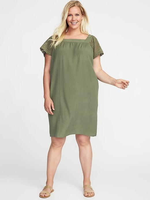 Old Navy Womens Plus-size Crochet-sleeve Shift Dress Olive Through This Size 1x