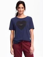 Old Navy Relaxed Graphic Crew Neck Tee For Women - Lost At Sea Navy