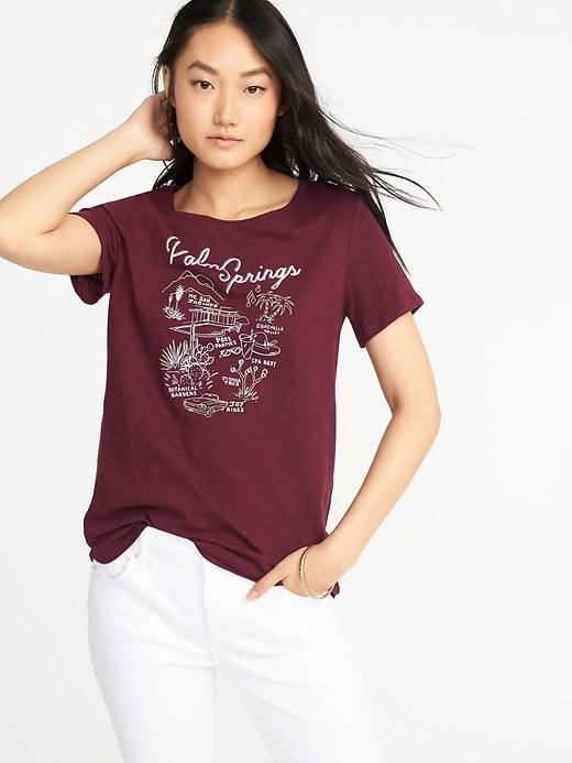 Old Navy Womens Everywear Graphic Slub-knit Tee For Women Palm Springs Size S