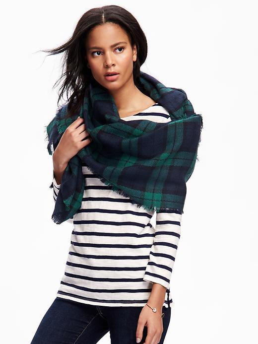 Old Navy Oversized Flannel Scarf - Black Blue Plaid