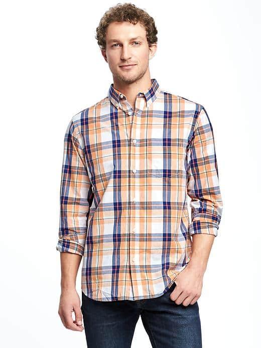 Old Navy Regular Fit Classic Plaid Shirt For Men - Fiji Pink