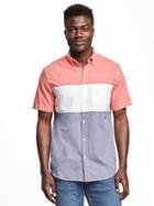 Old Navy Slim Fit Built In Flex Summer Weight Oxford Shirt For Men - Hot Tamale