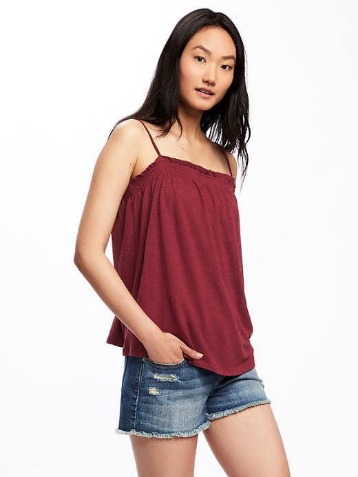 Old Navy Smocked Linen Blend Cami For Women - Gosh Garnet