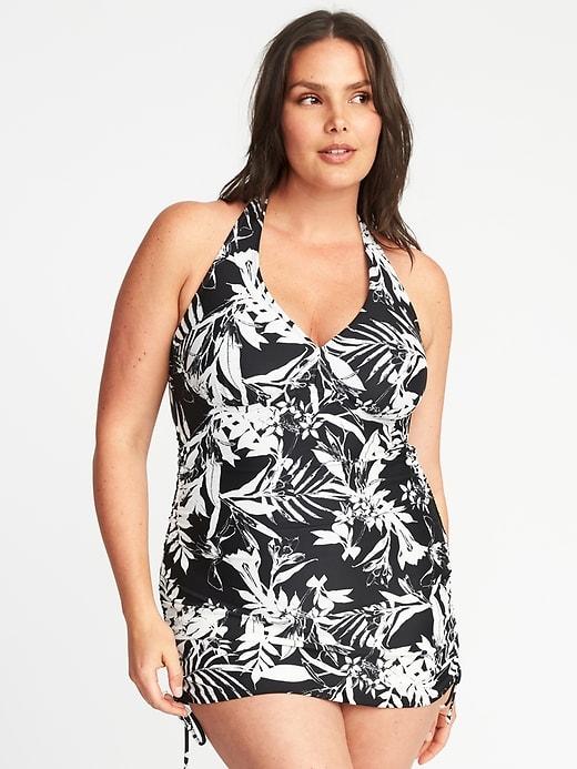 Old Navy Womens Secret-slim Plus-size Halter Swim Dress Black And White Floral Size 2x