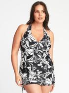 Old Navy Womens Secret-slim Plus-size Halter Swim Dress Black And White Floral Size 2x