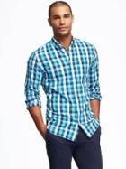 Old Navy Slim Fit Linen Blend Oxford Shirt For Men - Blue Flower