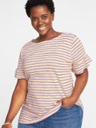 Old Navy Womens Relaxed Plus-size Ruffle-sleeve Top Bold Multistripe Top Size 1x