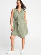 Old Navy Womens Sleeveless Plus-size Tie-belt Shirt Dress Olive Through This Size 4x