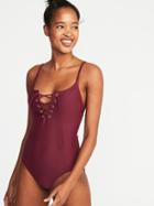 Old Navy Womens Lace-up-front Swimsuit For Women Golly Gee Garnet Size L