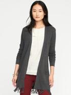 Old Navy Relaxed Open Front Tassel Hem Cardi For Women - Graphite Heather