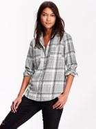 Old Navy Womens Classic Plaid Flannel Shirt Size L Tall - Heather Grey