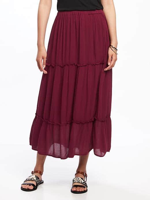Old Navy Tiered Crinkle Gauze Maxi Skirt For Women - Gosh Garnet