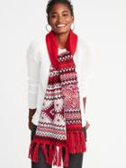 Old Navy Womens Jacquard Sweater-knit Fringe Scarf For Women Red Fair Isle Size One Size