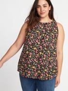 Old Navy Womens High-neck Plus-size Floral Swing Top Black Print Size 2x