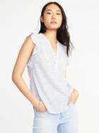Old Navy Womens Sleeveless Daisy-print Linen-blend Top For Women Daisies Size Xxl