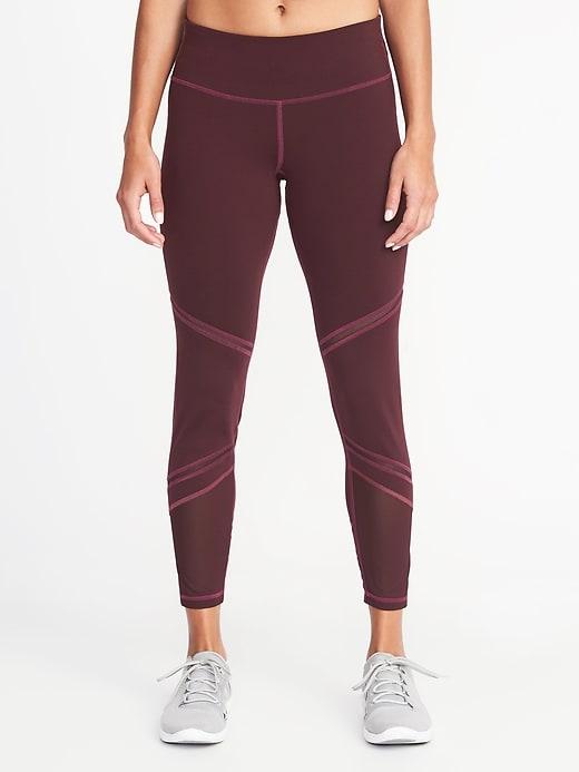 Old Navy Womens Mid-rise Mesh-trim 7/8-length Leggings For Women Sumptuous Purple Size Xl