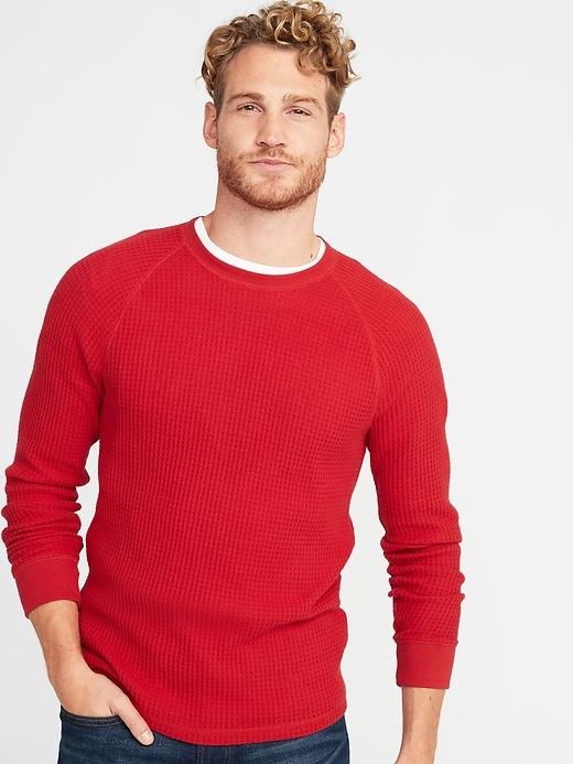 Old Navy Mens Chunky Textured Thermal-knit Tee For Men Robbie Red Size Xs