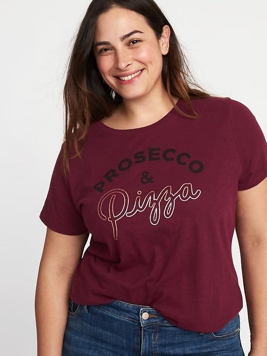 Old Navy Womens Graphic Slub-knit Everywear Plus-size Tee Prosecco & Pizza Size 1x