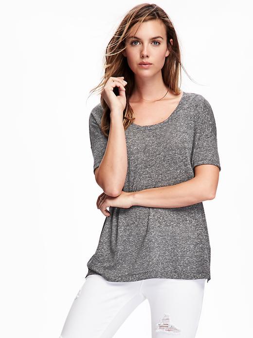 Old Navy Linen Blend Boyfriend Tee For Women - Dark Charcoal Gray