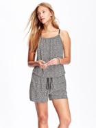 Old Navy Womens Patterned Poplin Rompers Size L Tall - Black Print